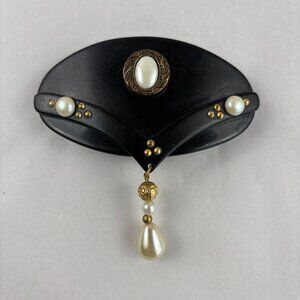 VTG Barrette Black Lucite? Faux Pearls Studs Hair Clip France